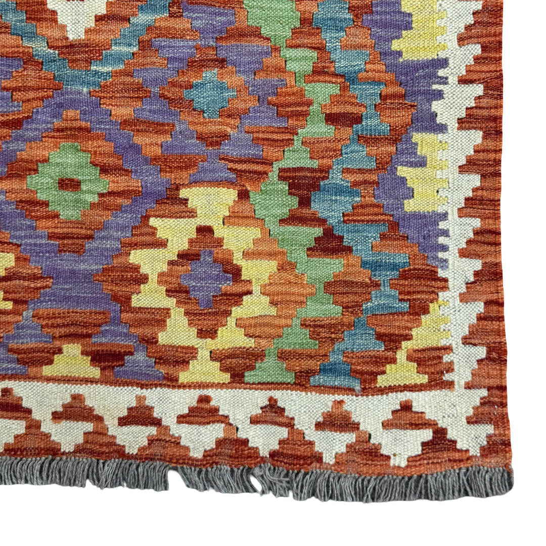 149 × 97 cm Hand-Woven Afghan Kilim Rug – Wool Flatweave