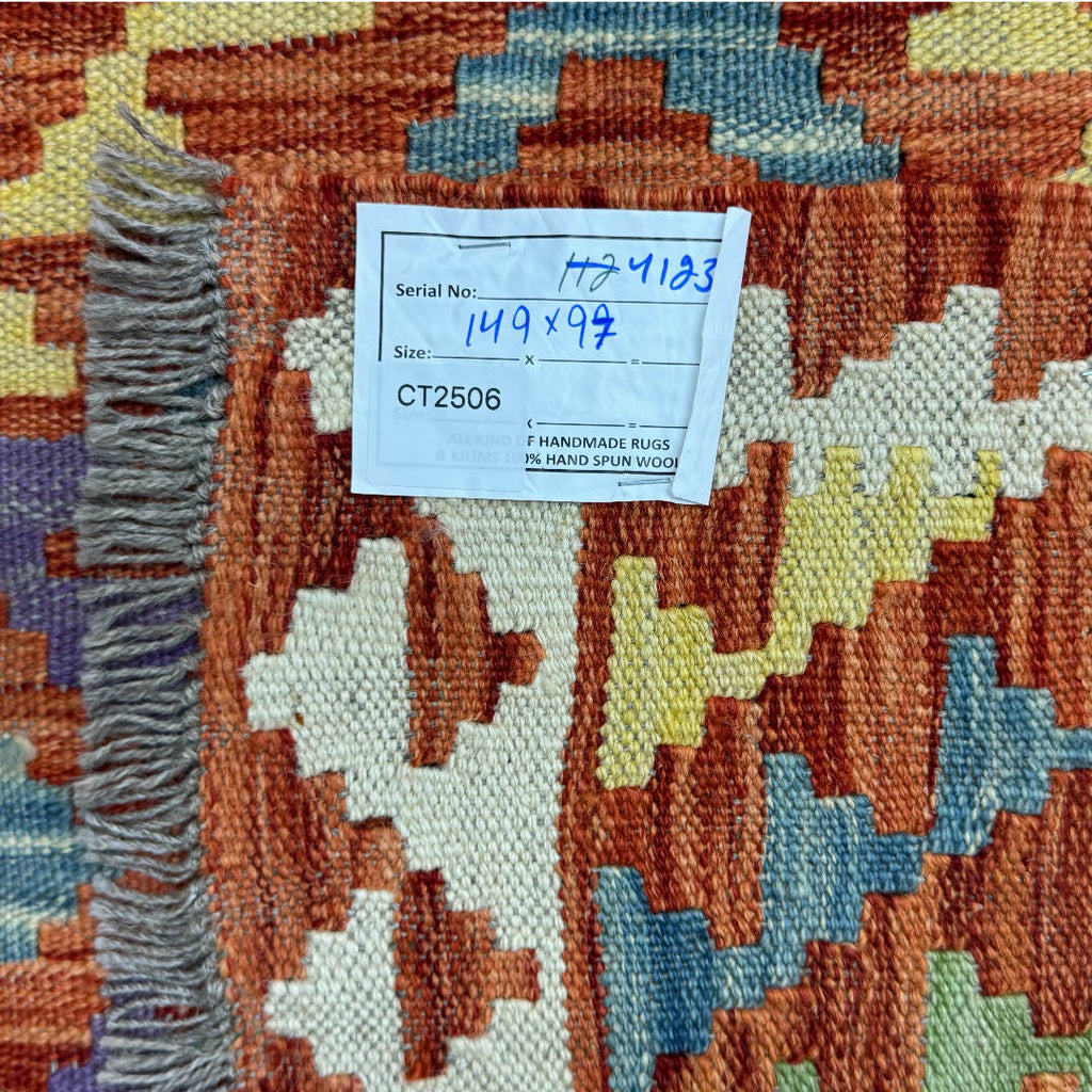 149 × 97 cm Hand-Woven Afghan Kilim Rug – Wool Flatweave
