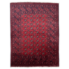 196 x 174 cm Hand-Knotted Red Bokhara Afghan Akche – Wool Rug