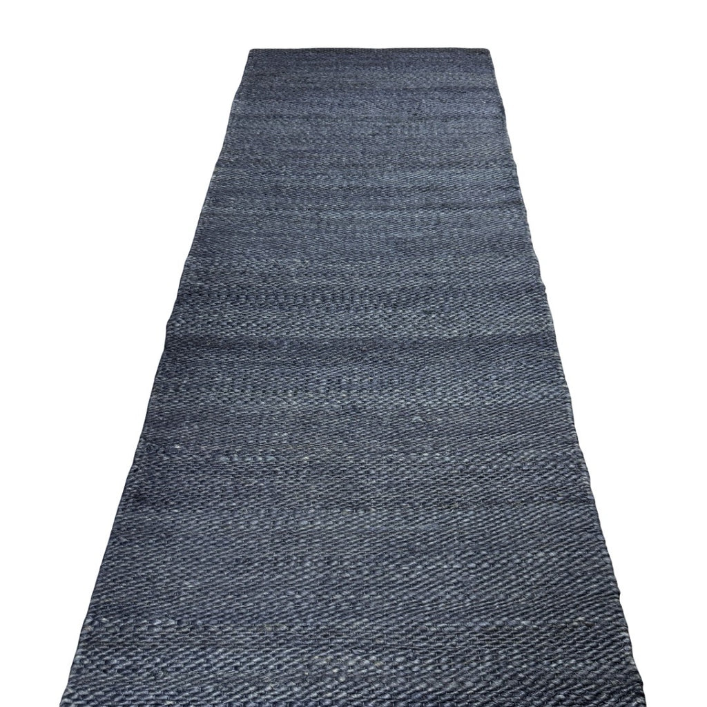 314 x 64 cm Handwoven Jute Runner Rug – Navy Woven Texture