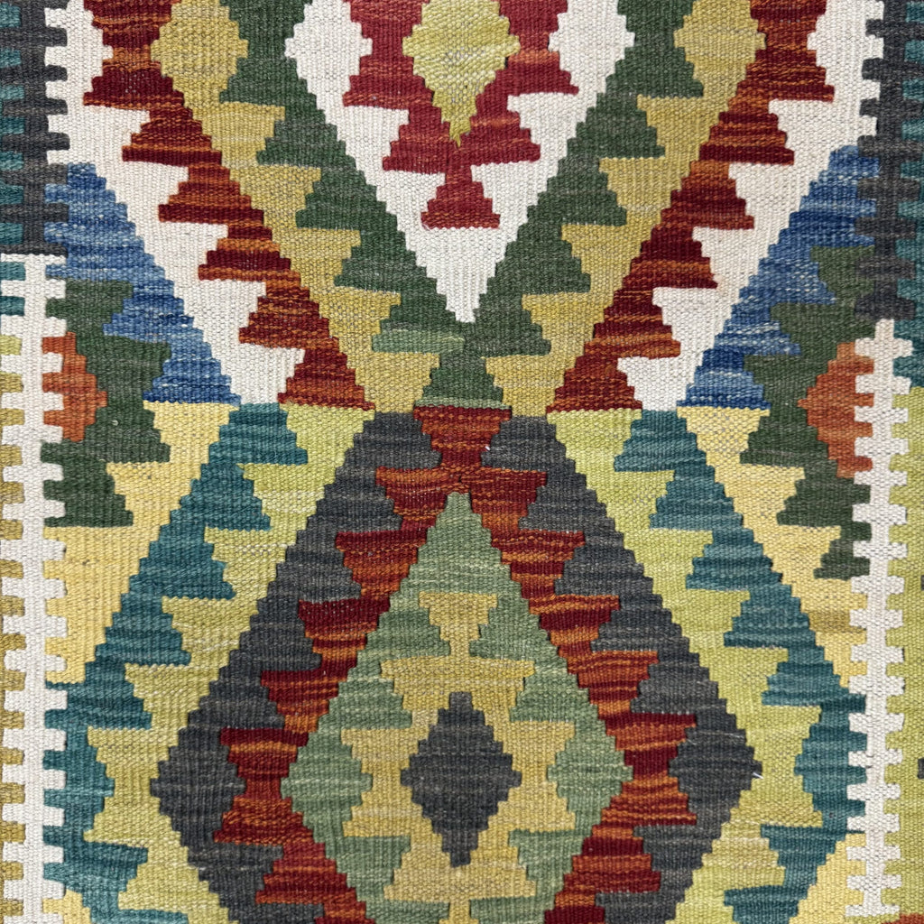 203 x 75 cm Hand-Woven Afghan Kilim Runner Rug – Wool Flatweave