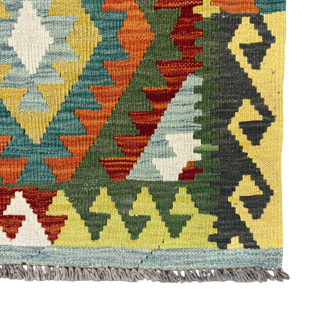 203 x 75 cm Hand-Woven Afghan Kilim Runner Rug – Wool Flatweave