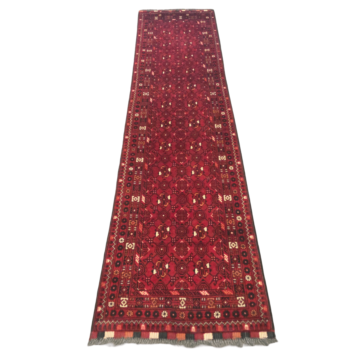 282 x 75 cm Fine Hand-Knotted Afghan Turkmen Red Runner Rug