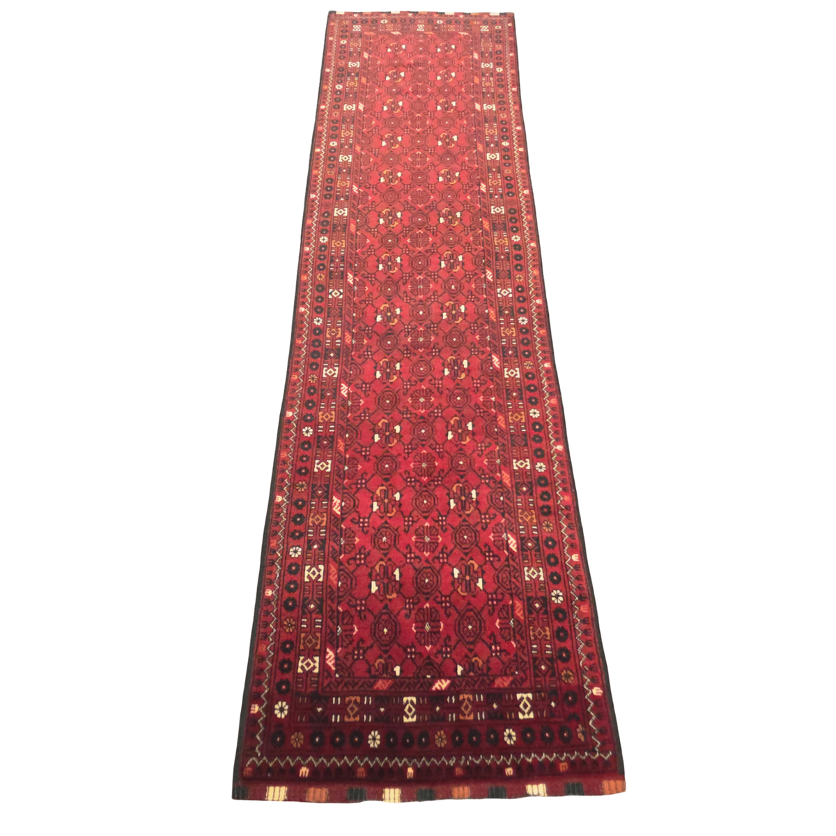 282 x 75 cm Fine Hand-Knotted Afghan Turkmen Red Runner Rug