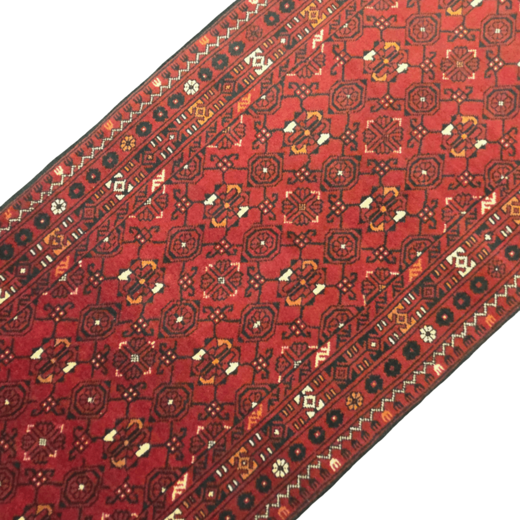 282 x 75 cm Fine Hand-Knotted Afghan Turkmen Red Runner Rug