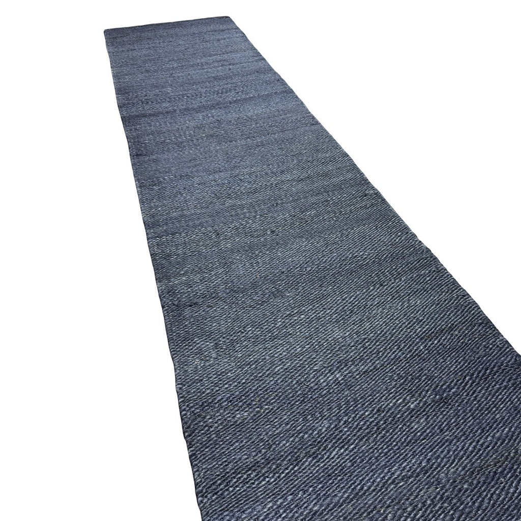 314 x 64 cm Handwoven Jute Runner Rug – Navy Woven Texture