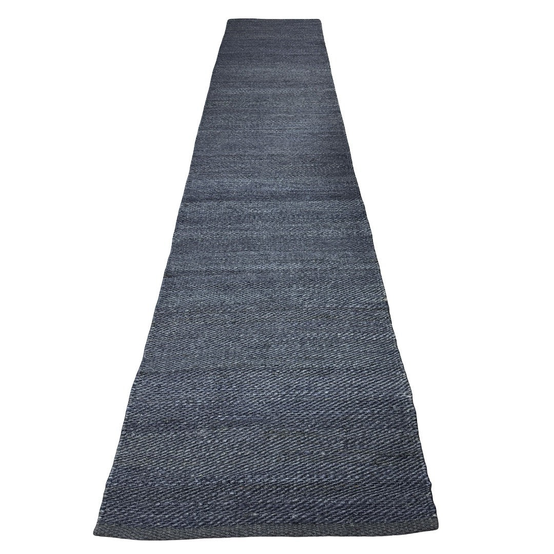 314 x 64 cm Handwoven Jute Runner Rug – Navy Woven Texture