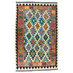 158 × 102 cm Hand-Woven Afghan Kilim Rug – Wool Flatweave
