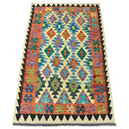158 × 102 cm Hand-Woven Afghan Kilim Rug – Wool Flatweave