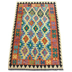 158 × 102 cm Hand-Woven Afghan Kilim Rug – Wool Flatweave
