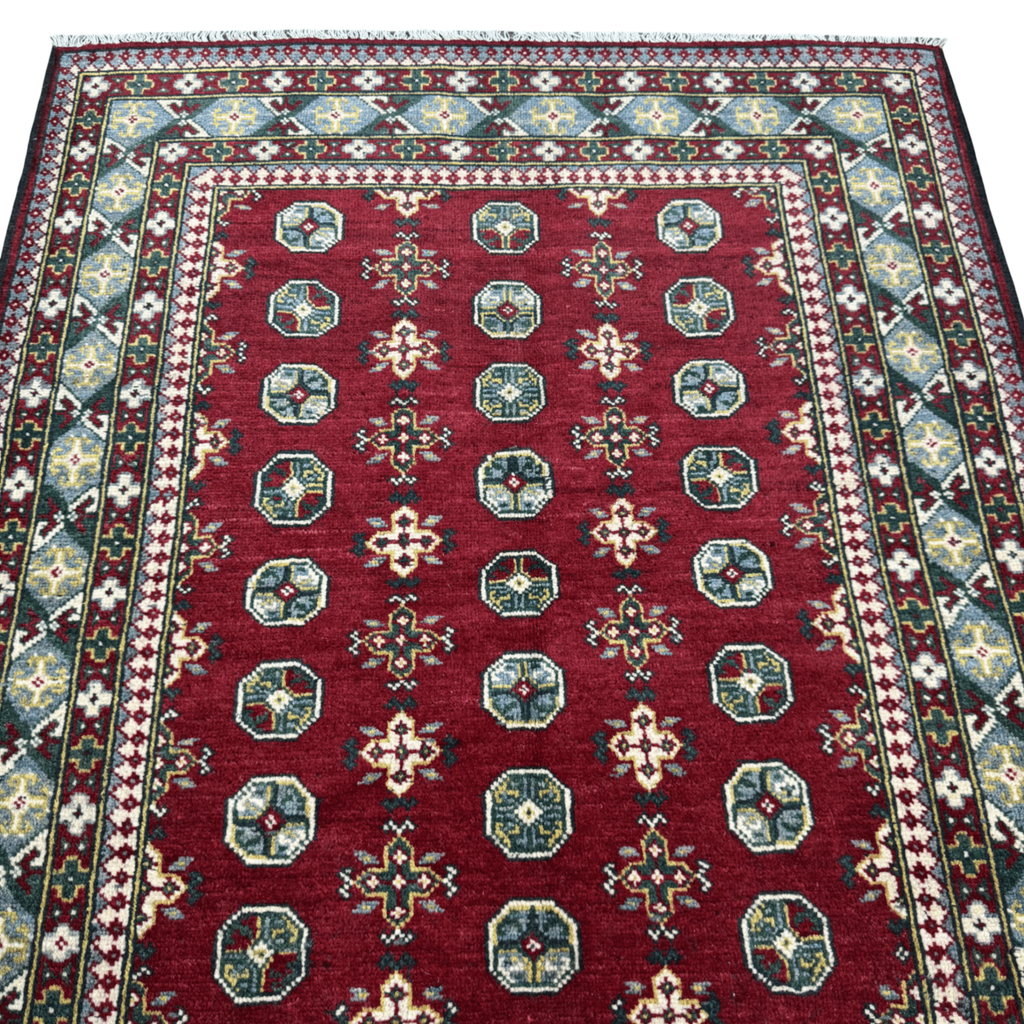 180 x 126 cm Hand-Knotted Afghan Akche Rug, Colorful