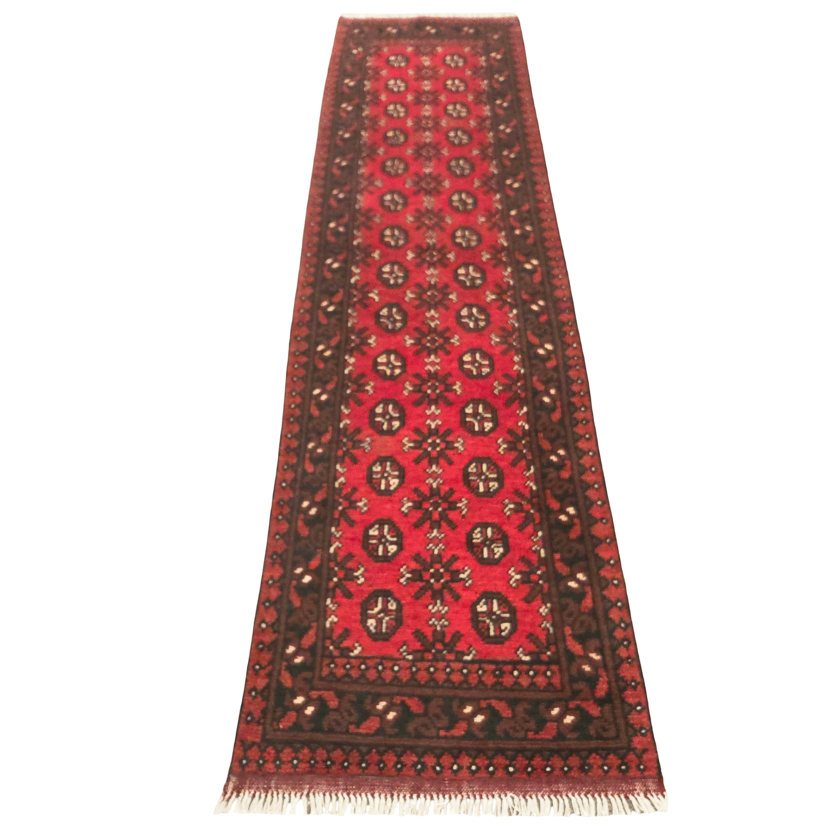 286 x 75 cm Hand-Knotted Red Afghan Akche Runner Rug
