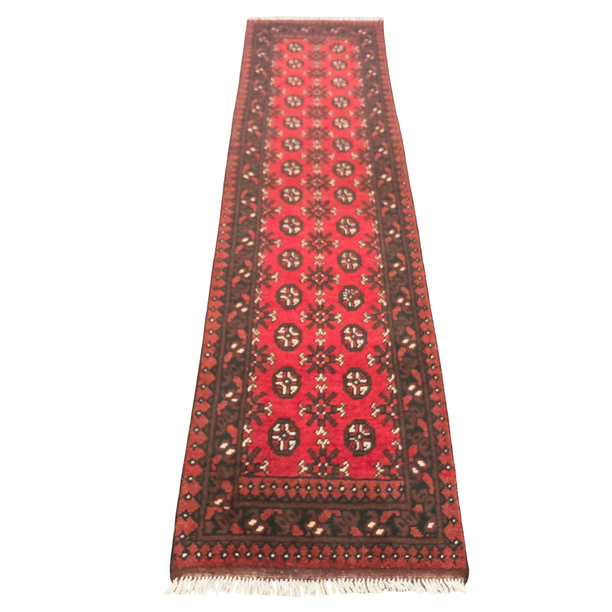 286 x 75 cm Hand-Knotted Red Afghan Akche Runner Rug