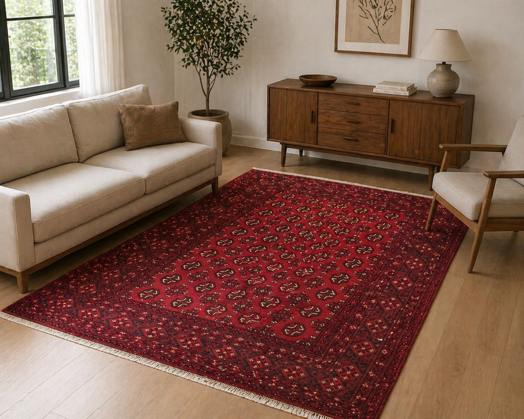 280 x 192 cm Hand-Knotted Afghan Akche Bokhara Rug