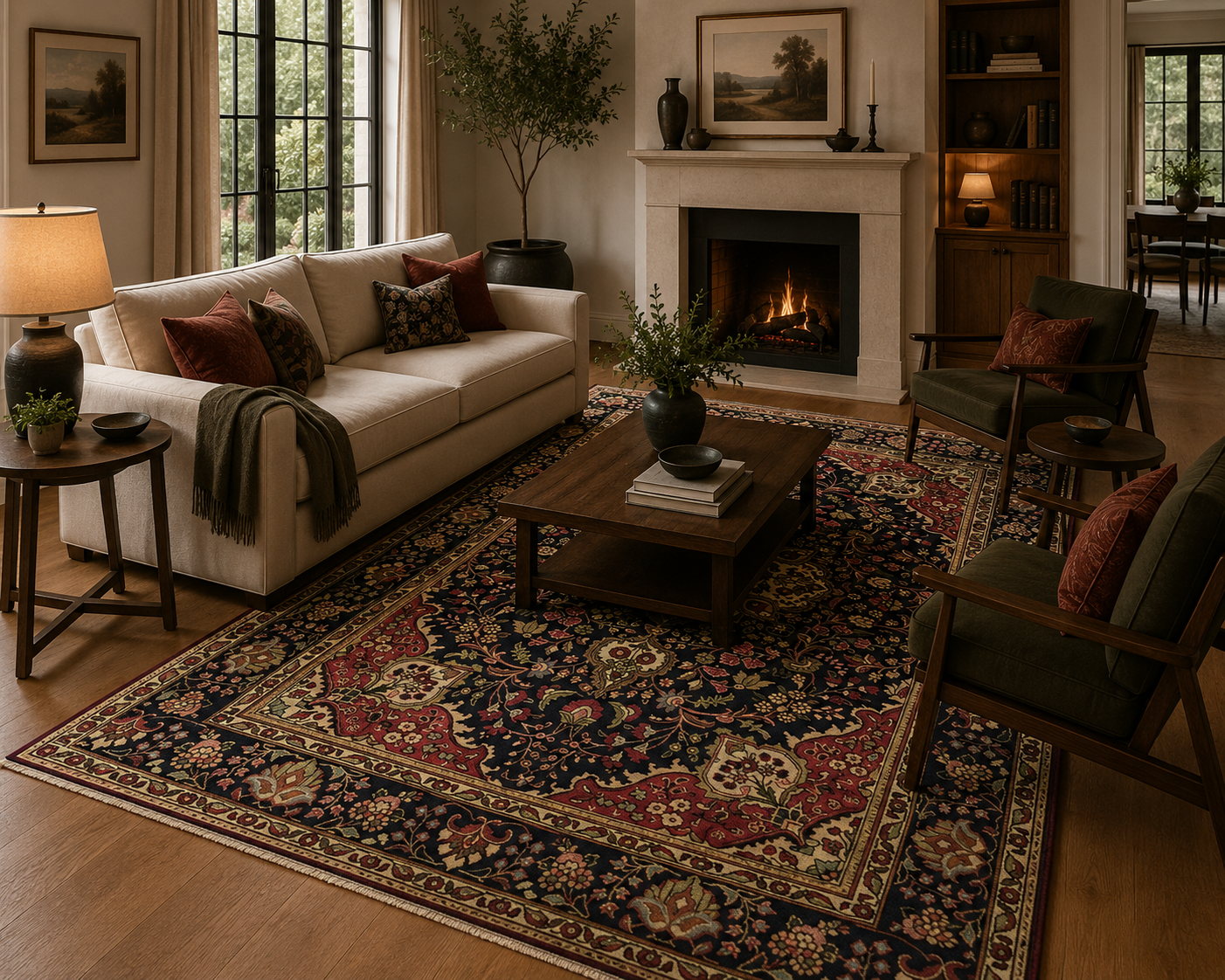 280 x 200 cm Hand-Knotted Persian Floral Kashan Wool Rug