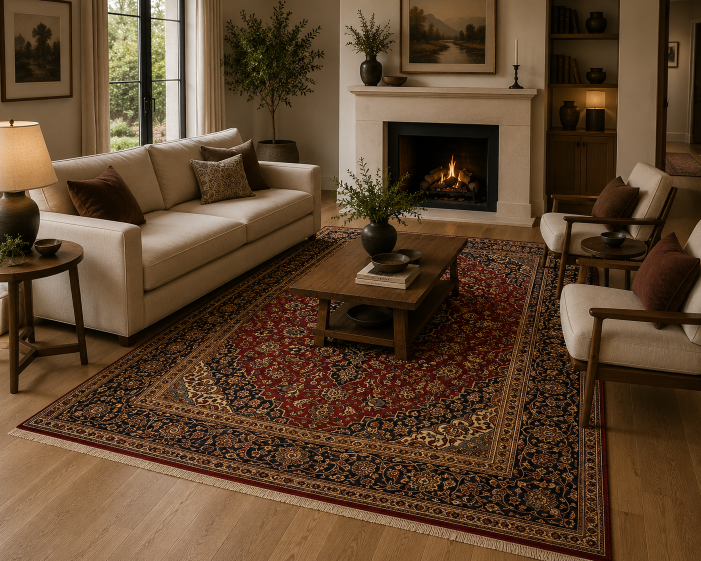 280 x 200 cm Hand-Knotted Persian Floral Mashad Wool Rug
