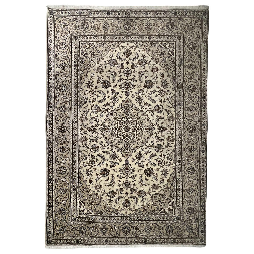 285 x 190 cm Hand-Knotted Persian Cream Kashan Wool Rug