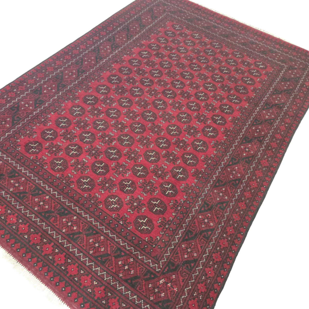 287 x 197 cm Hand-Woven Red Afghan Akche