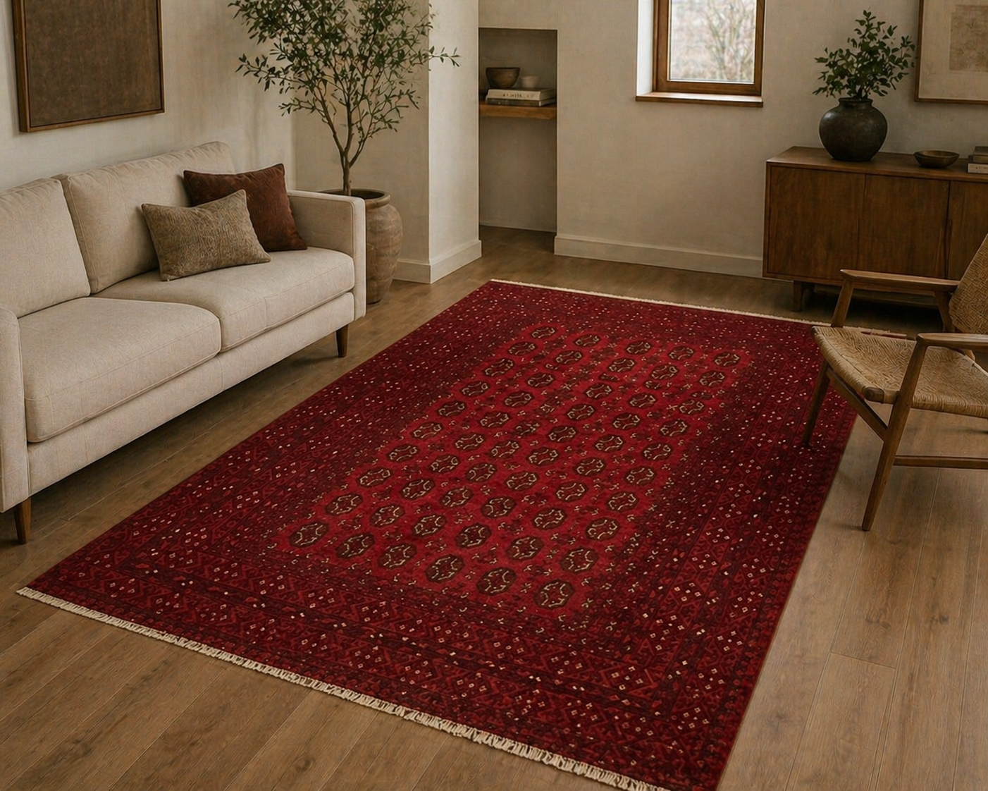 288 x 190 cm Hand-Knotted Afghan Akche Bokhara Rug