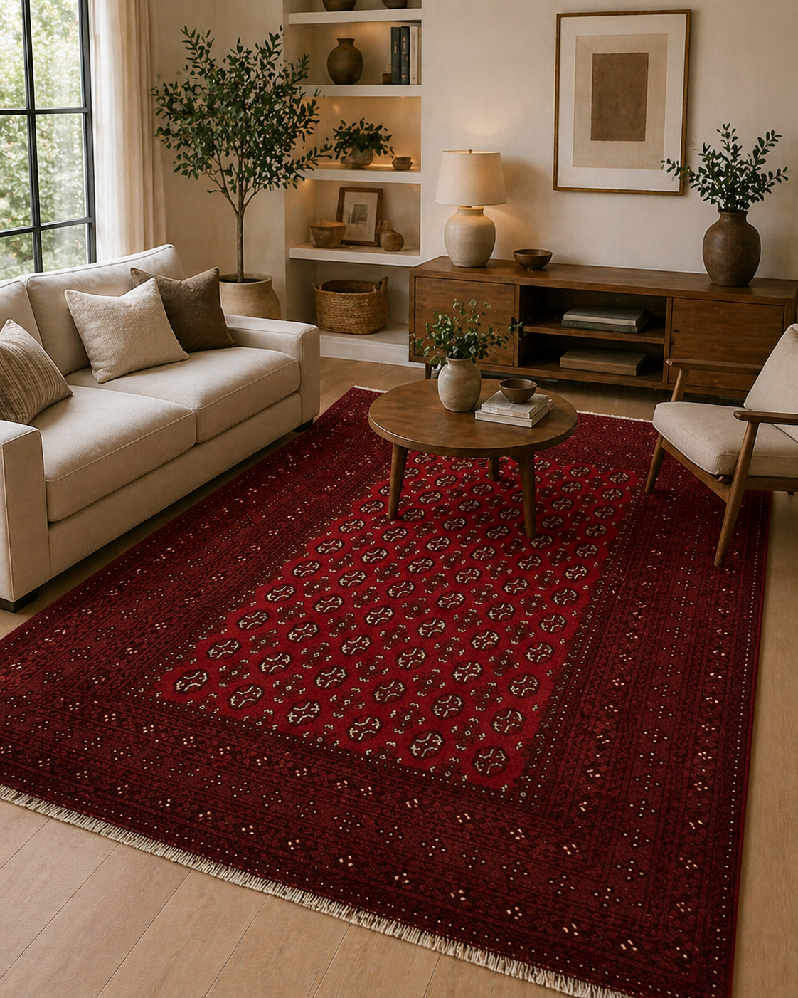 289 x 205 cm Hand-Knotted Afghan Akche Bokhara Rug