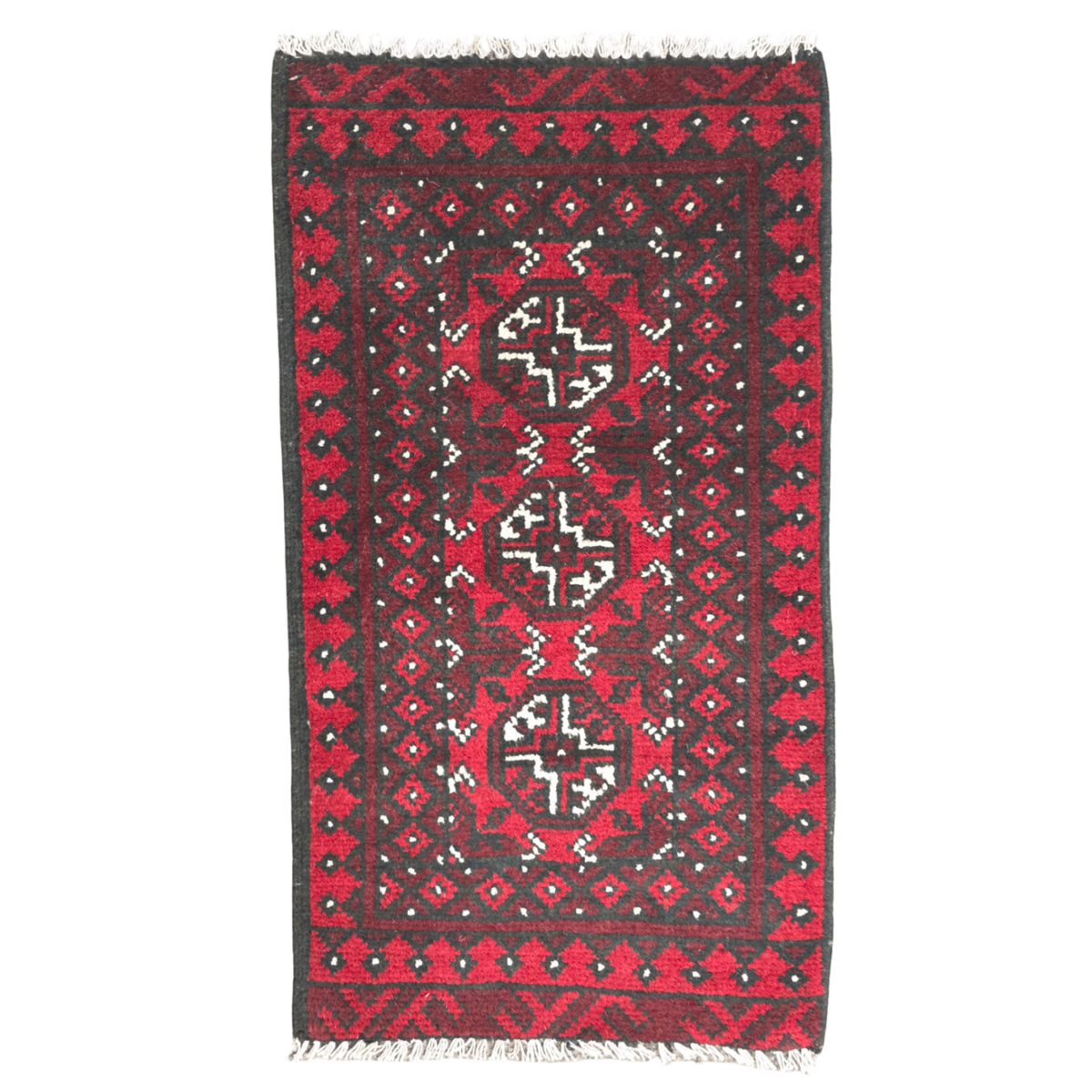 100 x 50 cm Hand-Knotted Red Bokhara Afghan Akche