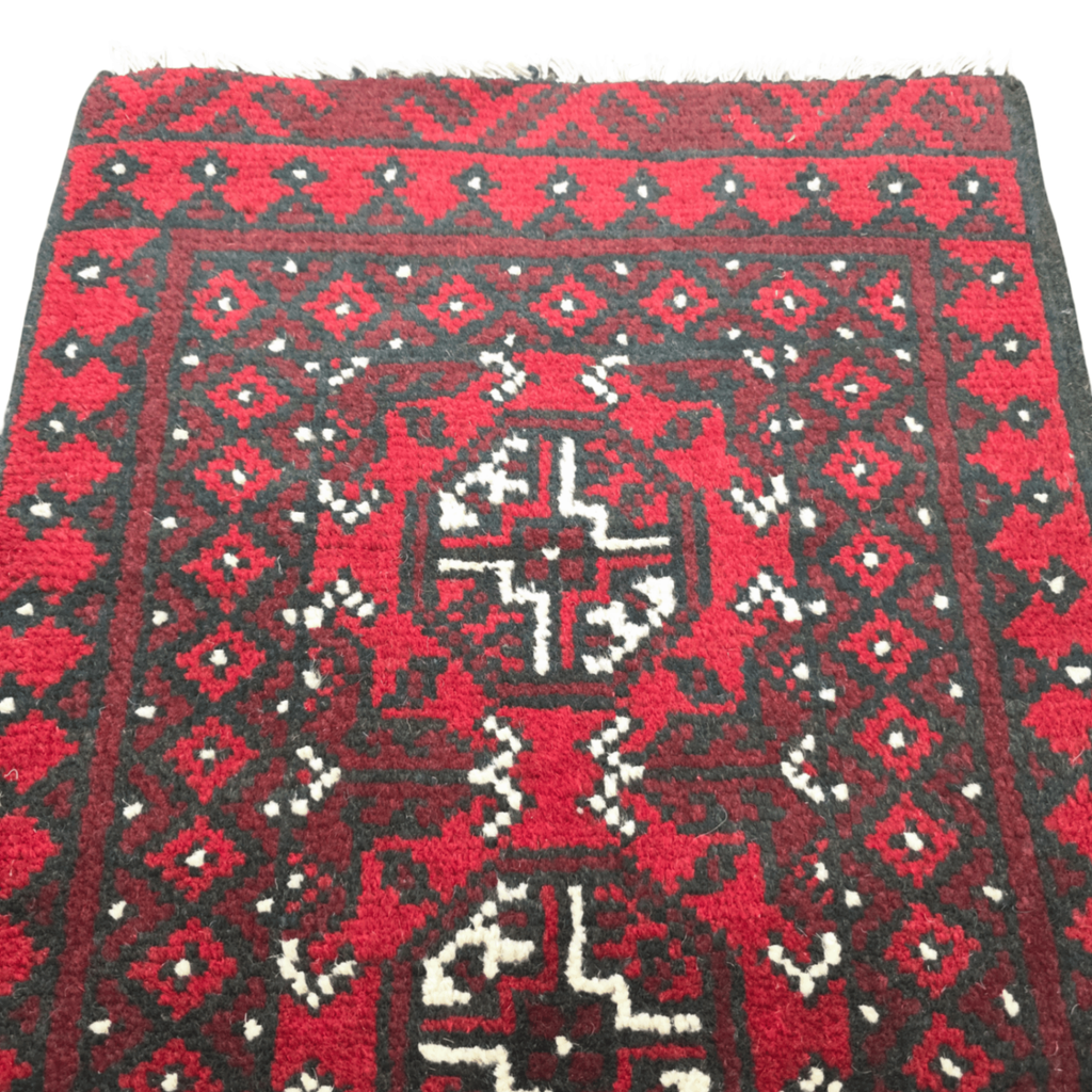 100 x 50 cm Hand-Knotted Red Bokhara Afghan Akche