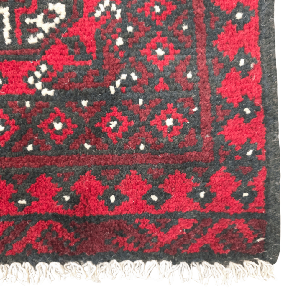 100 x 50 cm Hand-Knotted Red Bokhara Afghan Akche