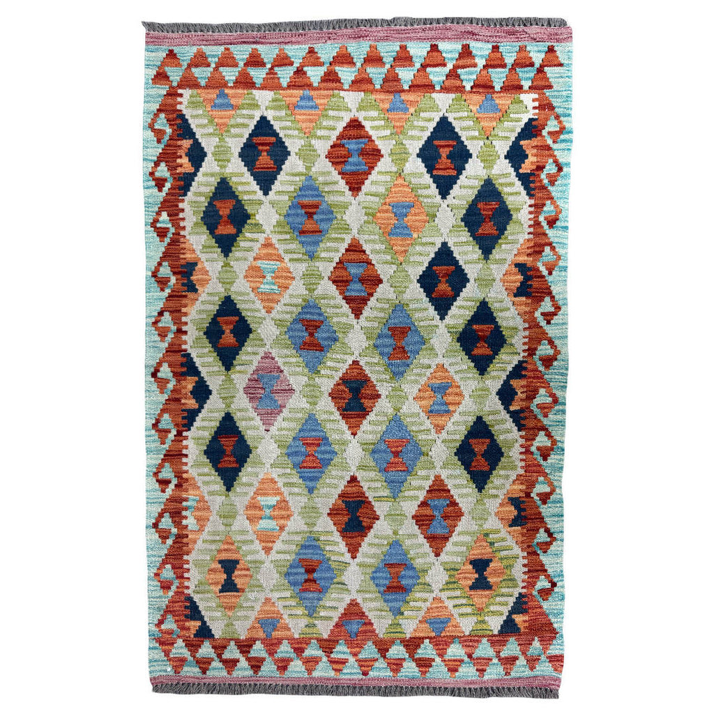 160 × 102 cm Hand-Woven Afghan Kilim Rug – Wool Flatweave