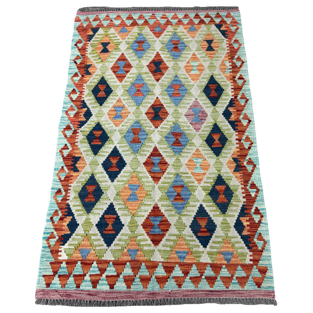 160 × 102 cm Hand-Woven Afghan Kilim Rug – Wool Flatweave
