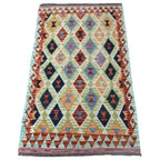 160 × 102 cm Hand-Woven Afghan Kilim Rug – Wool Flatweave
