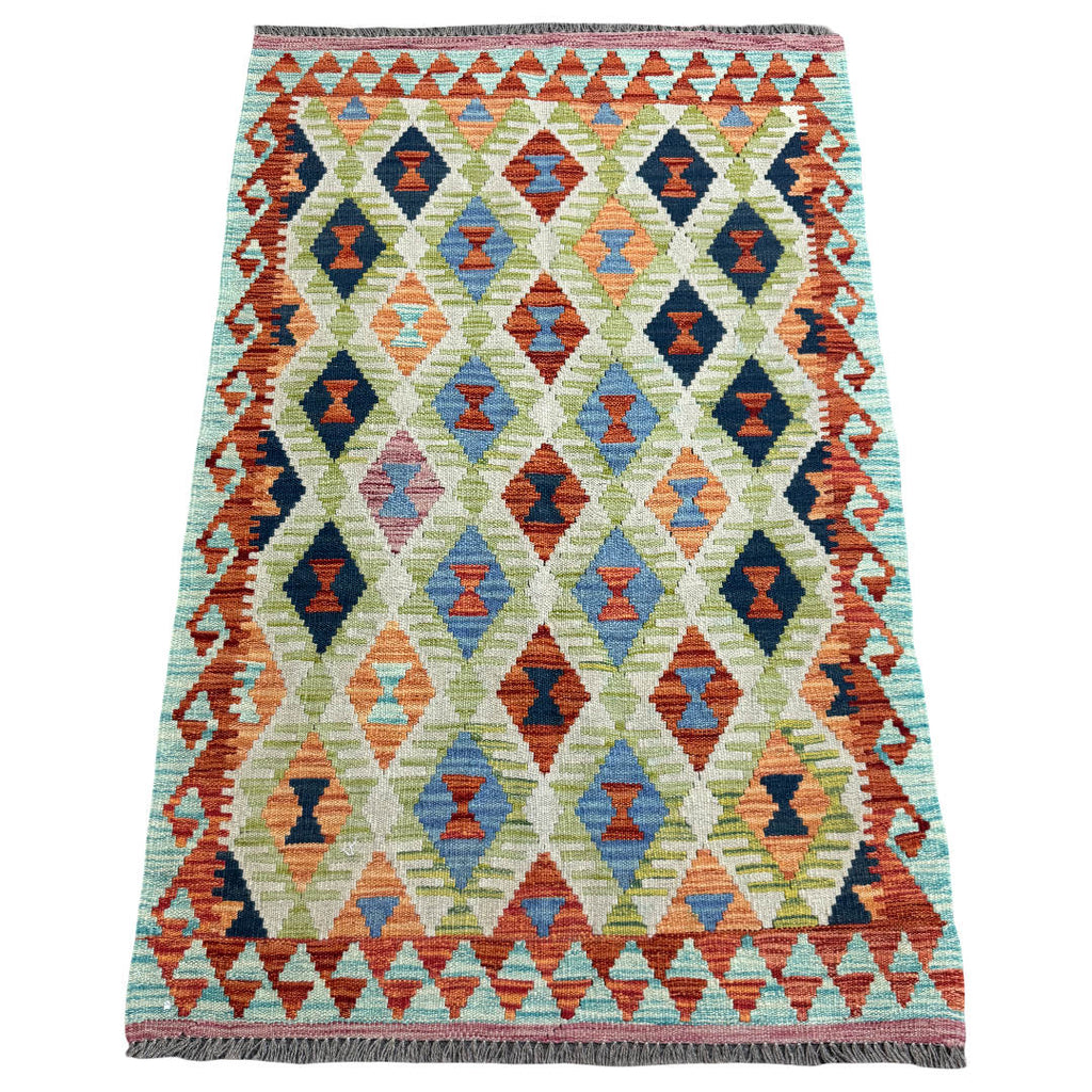 160 × 102 cm Hand-Woven Afghan Kilim Rug – Wool Flatweave