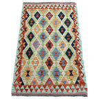 160 × 102 cm Hand-Woven Afghan Kilim Rug – Wool Flatweave