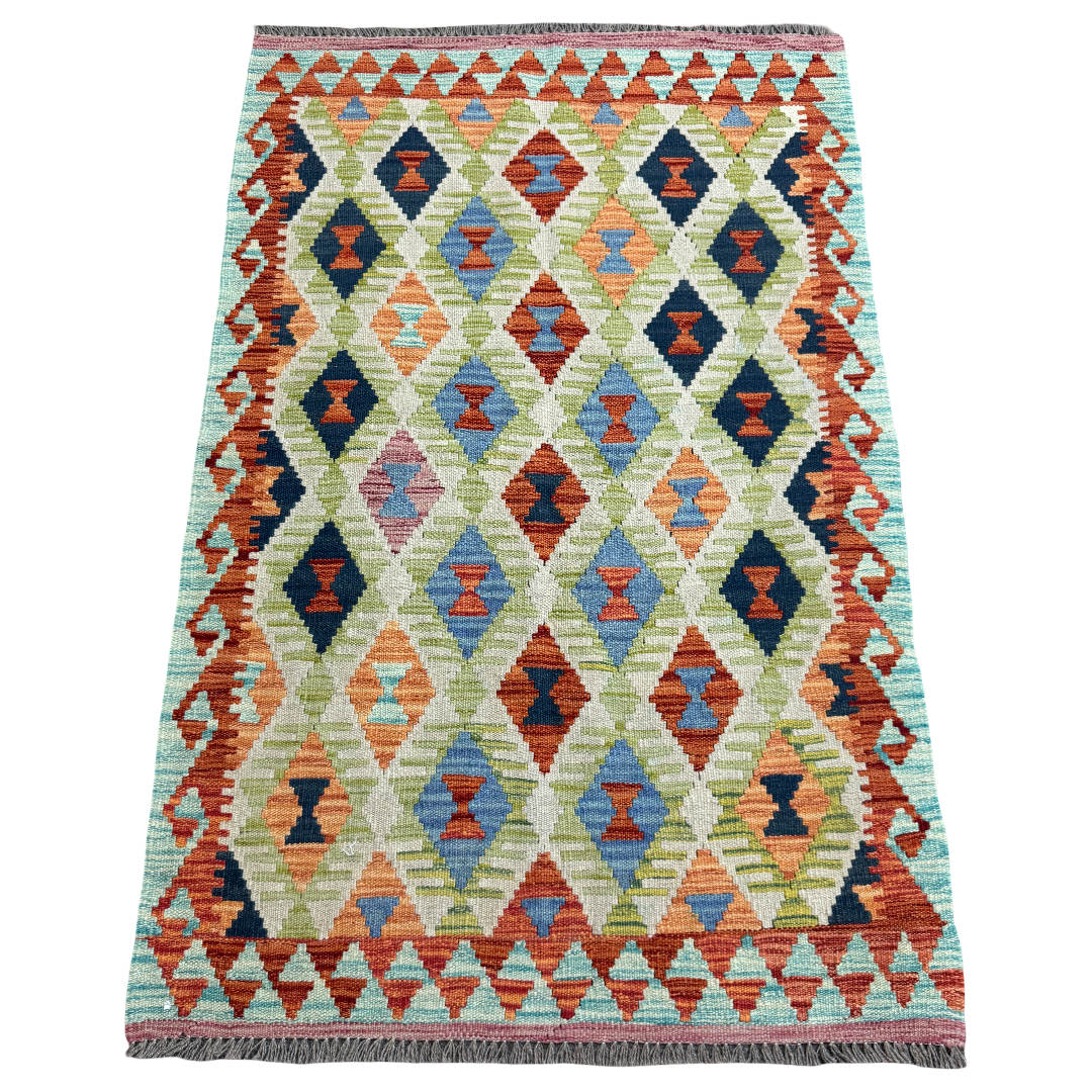 160 × 102 cm Hand-Woven Afghan Kilim Rug – Wool Flatweave