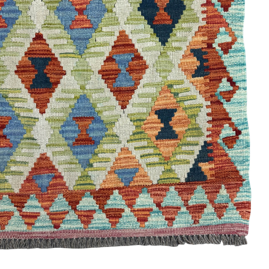160 × 102 cm Hand-Woven Afghan Kilim Rug – Wool Flatweave