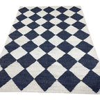 274 x 205 cm Handwoven Jute Rug – Natural & Navy Diamond Pattern