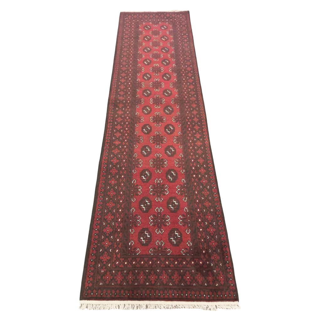 285 x 78 cm Hand-Knotted Red Afghan Akche Runner Rug