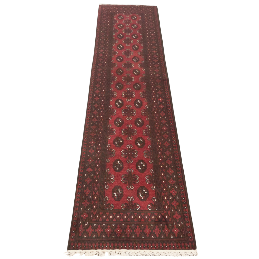 285 x 78 cm Hand-Knotted Red Afghan Akche Runner Rug