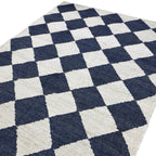 274 x 205 cm Handwoven Jute Rug – Natural & Navy Diamond Pattern