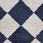 274 x 205 cm Handwoven Jute Rug – Natural & Navy Diamond Pattern