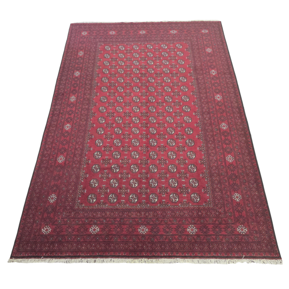 290 x 197 cm Hand-Woven Red Afghan Akche