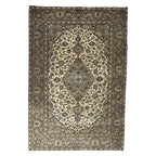 290 x 190 cm Hand-Knotted Persian Vintage Classic Ivory Kashan Rug