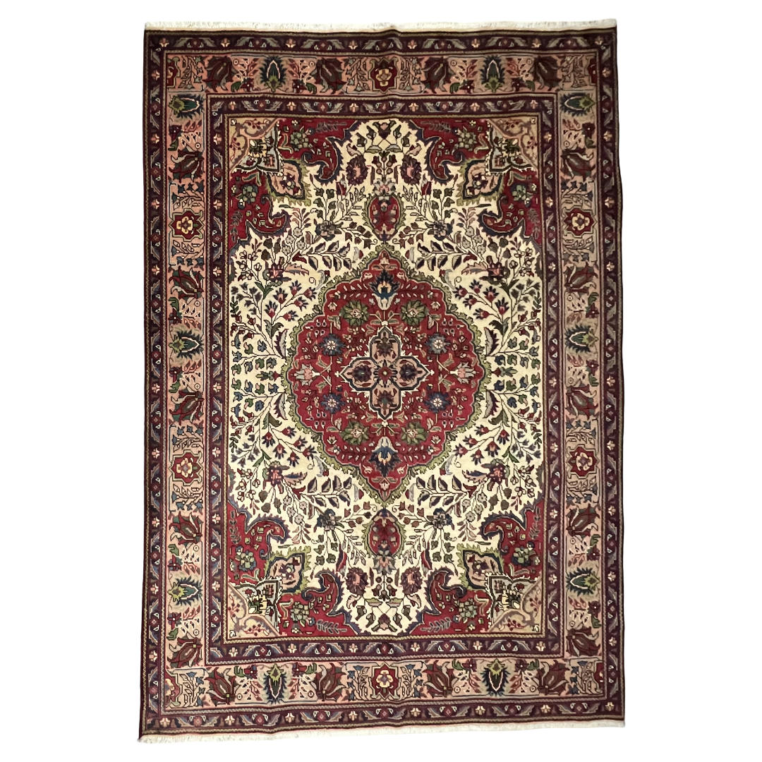 290 x 195 cm Hand-Knotted Persian Mashad Wool Rug