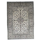 290 x 198 cm Hand-Knotted Persian Cream Kashan Wool Rug