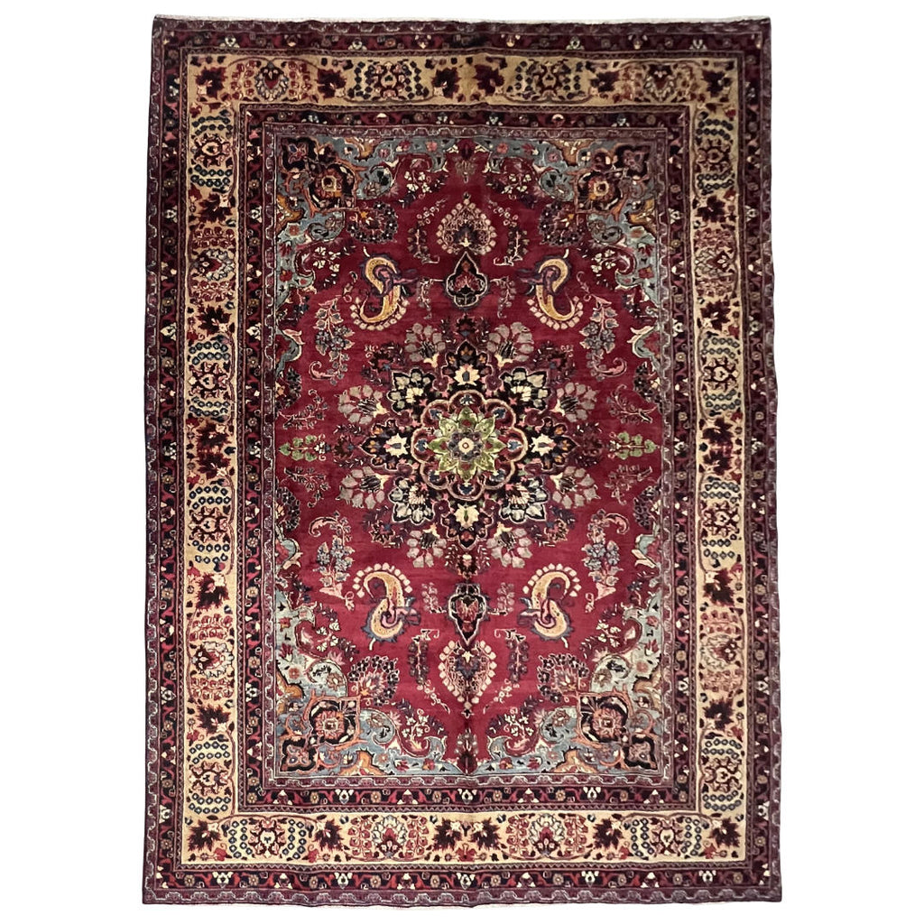 290 x 200 cm Hand-Knotted Persian Floral Mashad Wool Rug