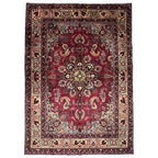 290 x 200 cm Hand-Knotted Persian Floral Mashad Wool Rug