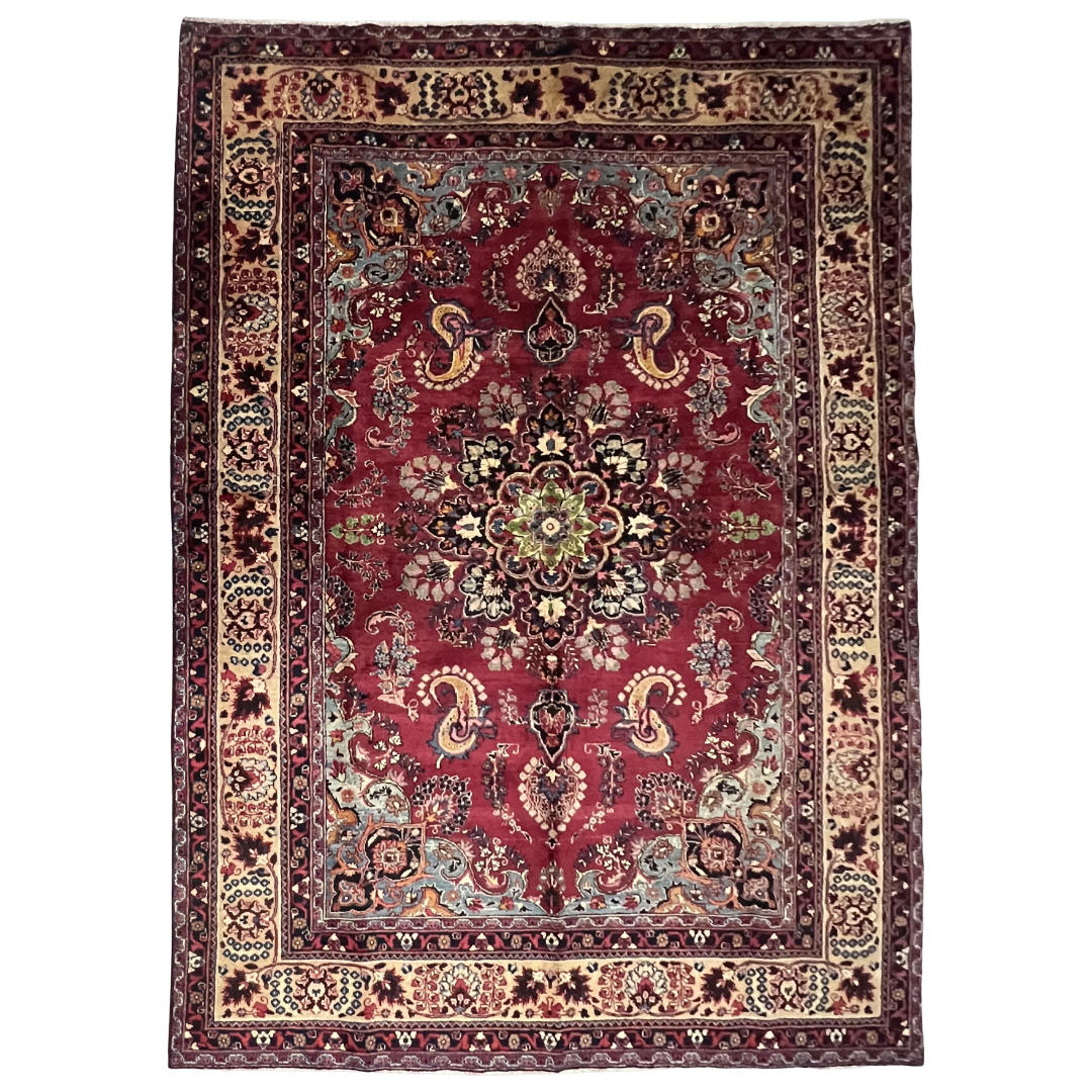 290 x 200 cm Hand-Knotted Persian Floral Mashad Wool Rug