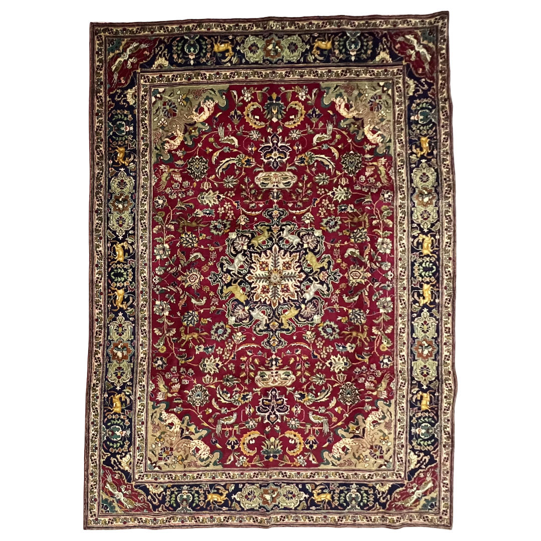 290 x 200 cm Hand-Knotted Persian Tabriz Hunting Scene Rug
