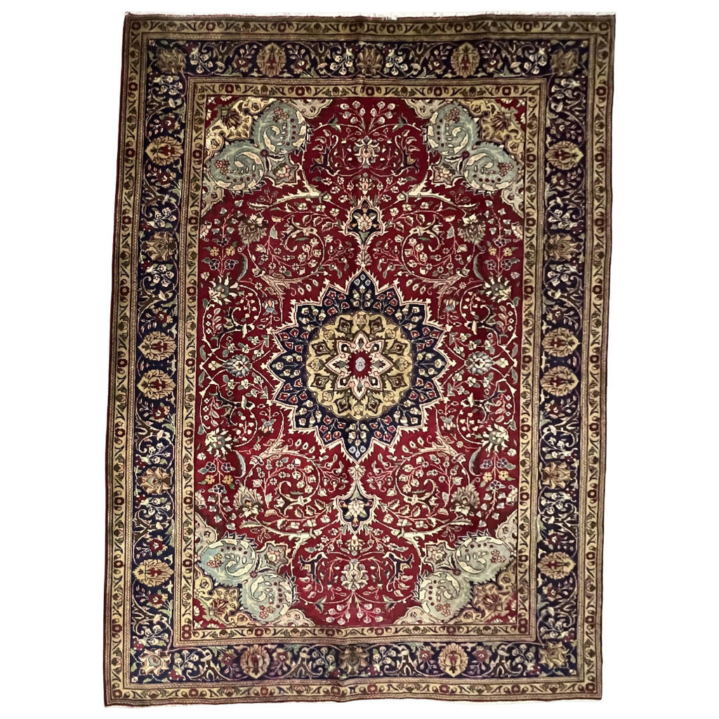 290 x 200 cm Hand-Knotted Floral Persian Tabriz Wool Rug