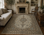290 x 190 cm Hand-Knotted Persian Vintage Classic Ivory Kashan Rug