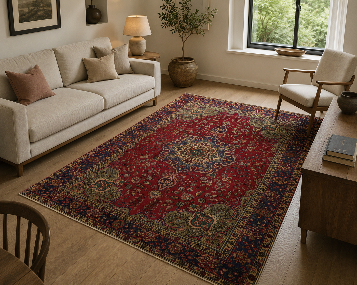 290 × 194 cm Persian Mashad Hand-Knotted Rug
